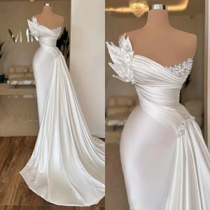 Vestido de novia de sirena simple Perlas sin tirantes Vestidos de novia con cuentas ¡Vestidos de novia sin mangas, trenes de barrido hecho a medida a personalizados es eses es eses