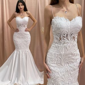 Robes de mariée sirène simples pour femmes spaghetti sangle sans manches robes de mariée sans manches