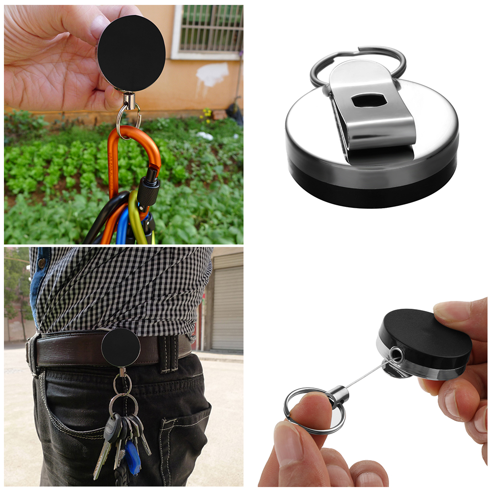 Cartão de Metal simples Crachá Titular da Chave de Aço Inoxidável Anel de Recoil Belt Clipe Pull Retrátil Chaveiro Chaveiro Carro