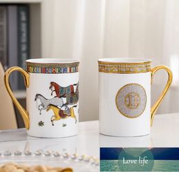 Juego de estante para platos y tazas de gran capacidad, porcelana con bordes dorados, bebidas, té de la leche Simple, venta al por mayor