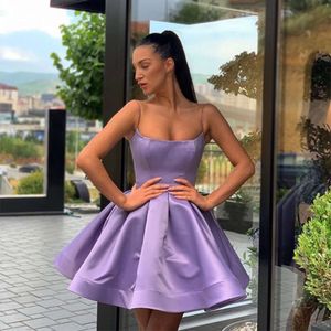 Eenvoudige mini -afstuderen gedrapeerde rok 2021 Korte paarse Homecoming Tail Party -jurken Vestido de fista