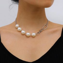 Eenvoudige minimalistische grote gesimuleerde parel ketting sieraden voor vrouwen 2020 mode goth geometrische metalen ketting choker kettingen