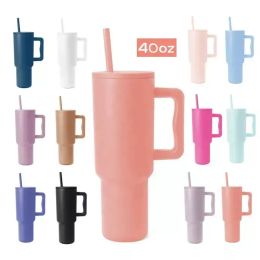 Gobelet simple et moderne de 40 oz avec poignée, couvercle en paille, tasse de voyage isolée de 40 oz, tasse de bière, tasse de camping en plein air, gobelets isolés sous vide, nouveau