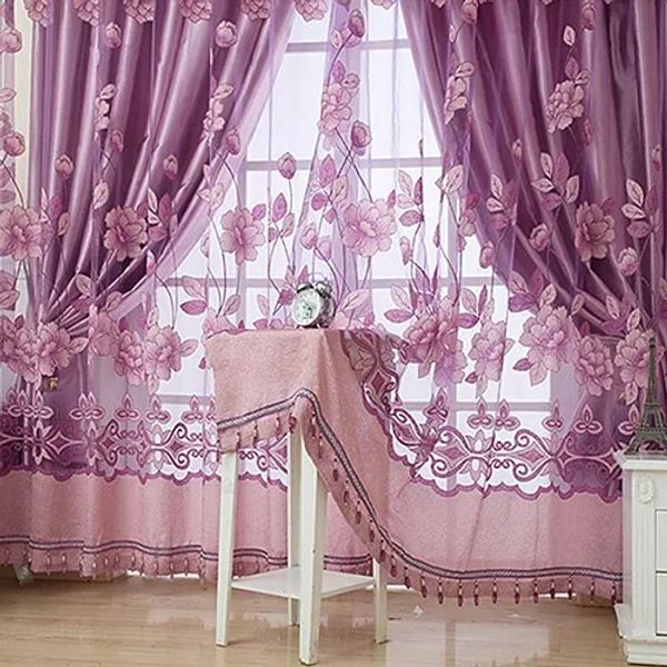 Simple moderne de style européen haut de gamme transparent voile floral tulle tringle rideau fine fenêtre rideau drapé cantonnière classique