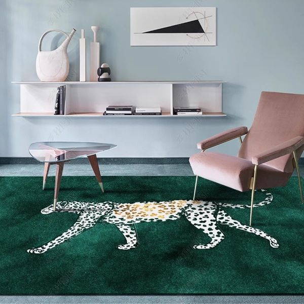 Tapis de salon de luxe Simple et moderne, couverture de table à thé, léopard vert, couverture de lit de chambre à coucher, maison recouverte d'un grand tapis