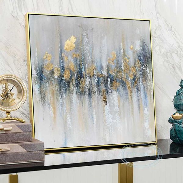 Póster decorativo abstracto de lámina de oro de lujo moderno Simple, pintura al óleo hecha a mano, arte de pared de habitación de Hotel nórdico para el hogar, Mural de lienzo L230620