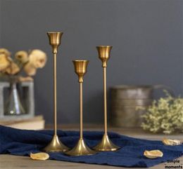 Moments simples 3 PCET Retro Bronze Bandlers Party Mariage Vintage Metal Candlestick Home Decor Christmas Tolders T27779519