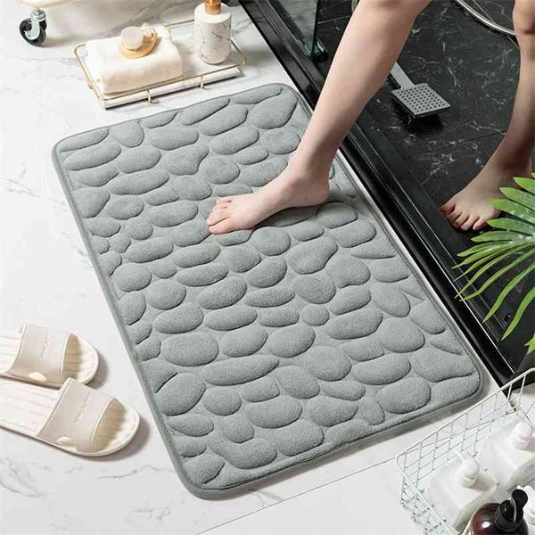 Tapis de salle de bain en mousse Momery simple motif pavé 3D tapis de bain absorbant toilette couloir paillasson antidérapant tapis de sol lavable 210724