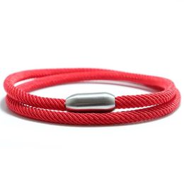 Pulsera de hilo rojo multicapa simple Charms Braclet de cuerda magnética de acero inoxidable para mujeres Hombres Pulsera Joyería Pulseira Charm 263O