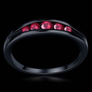 Simple ne se fanant jamais 18K plaqué or noir rouge clair CZ bague en pierre pour les femmes bague de queue de mariage 006