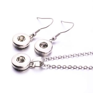 Eenvoudige noosa verzilverd 12mm 18mm drukknoop oorbellen ketting sieraden set voor drukknoop sieraden