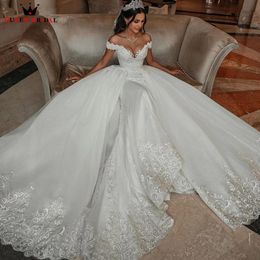 Wedding Dresses Vestido De Noiva 2022 Ball Gown V-neck Tulle Lace Crystal Beaded Elegant Wedding Gown Custom Made BES121