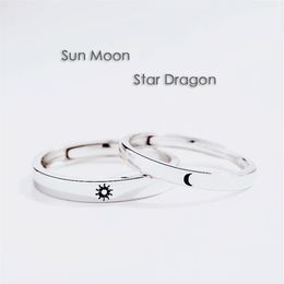 Einfache Öffnung Sonne Mond Ring Minimalist Silber Farbe Sonne Mond Einstellbare Ring Für Männer Frauen Paar Engagement Jewelry244S