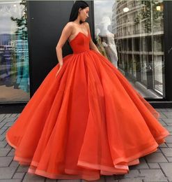 Eenvoudige oranje baljurk Quinceanera jurken lieverd formele vestido de festa vloer lengte lange formele avondjurk optocht feestjurken