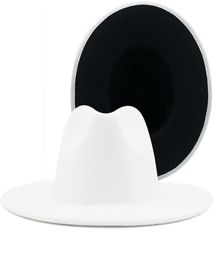 Simple extérieur blanc intérieur en laine noire en feutre jazz fedora chapeaux avec fine courbe de boucle de boucle femme largeur pana Panama trilby cap 565860cm9618424