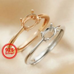 Eenvoudige Ovale Prong Ring Instellingen Aandenken Hars Rosé Verguld Massief 925 Sterling Zilver DIY Ring Bezel voor Edelsteen 1224125 240109