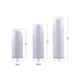 Eenvoudige verpakkingsflessen 5 ml 10 ml witte luchtloze lotionpomp mini -monster en testflescontainer cosmetische verpakking druppel