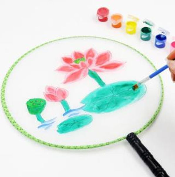 Favor de fiesta simple DIY Abanicos de mano de seda blanca en blanco Estudiante Niños Pintura a mano Programas de bellas artes Abanico redondo chino 24 cm