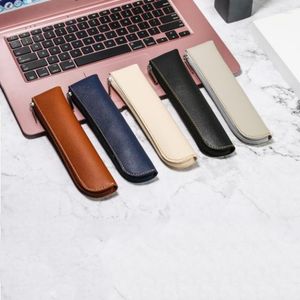 Simple Pen Sleeve PU Leather Mini Small Bag Zipper Pencil Pouch Stationery Fountain Holder Case Student School Supplies