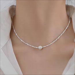 Personalidad simple Cadena de plata esterlina 925 Agua dulce 8-9 mm Collar redondo de perlas blancas Regalos de joyería fina para mujeres y niñas 240220
