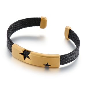 Bracelet ouvert en acier inoxydable pour hommes, chaîne métallique Simple, avec Logo étoile, identification, 10mm x 65mm, intérieur argent/or/noir