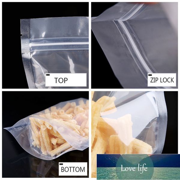 Sacs en plastique transparents à fermeture éclair pour animaux de compagnie Simple sac en Mylar fermeture à glissière Stand Up pochette d'emballage en poudre d'épice alimentaire clair 100 pièces