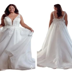 Eenvoudige Plus Size Trouwjurk Met Kant Sexy V-hals Zomer Strand Bruidsjurken Ruglooze Applicaties Kant Vestidos De Novias Elegante Casamento 2024 Boho Bruidsjurk