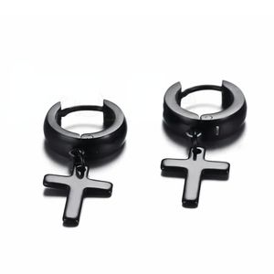 Simple Punk hommes oreille Stud cercle rond croix Huggie boucles d'oreilles pour hommes petit Crucifix manchette boucle d'oreille en acier inoxydable Hip Hop mâle bijoux