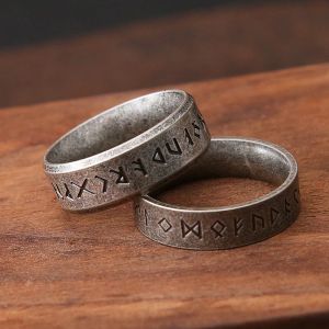 Eenvoudige Punk Street Style Viking Rune Ring Fashion Retro 14K Wit Goud Biker Odin Brief Ringen Voor Mannen Vrouwen Sieraden