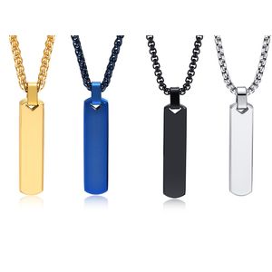 Simple Rectangulaire Collier Bar Pendentif En Acier Inoxydable Chaîne 24 pouces Pour Hommes Femmes Mode Bijoux 4 Couleur Choisir Bleu Noir Argent Doré