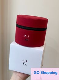 Boîte à baril de maquillage rouge simple Boîte de rangement de baril ronde rétro Advanced