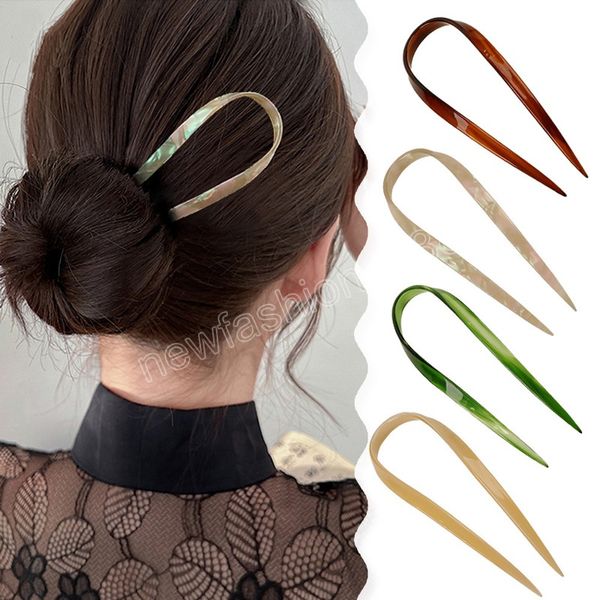 Simple rétro en forme de U épingle à cheveux bâtons de tempérament disque acide acétique épingle à cheveux pour filles élégantes accessoire de cheveux