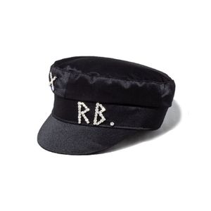 Chapeau RB Simple en strass pour femmes et hommes, Style de rue, bérets noirs, à dessus plat, Caps248l