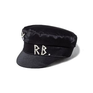 Chapeau RB Simple en strass pour femmes et hommes, Style de rue, chapeaux de journal, bérets noirs à dessus plat, Caps212h