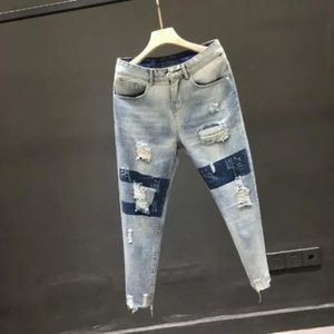 Eenvoudige scheurd jeans Easy-Care Men Slim Past Dress Up Denim Pants 240426