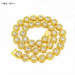 Simple Round Diamond Style Middle One 13 Wide Double Layer Gold Chain Full Hiphop Rap Hip Hop Collier