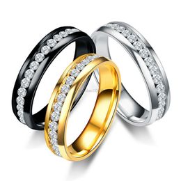 Eenvoudige rij roestvrijstalen diamanten ring kristal verloving trouwringen voor vrouwen mannen mode sieraden cadeau