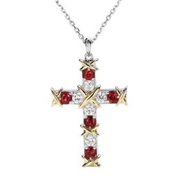 Pendentif croix en diamant rubis simple, en argent Sterling 925 véritable, pendentif de fête de mariage, collier pour femmes et hommes, bijoux moissanite, cadeau 270u