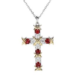 Colgante de cruz de diamante de rubí simple, collar de colgantes de boda para fiesta de Plata de Ley 925 auténtica para mujeres y hombres, joyería de moissanita Gift294l