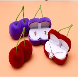 Simple sept belle rouge violet Couple cerise bague boîte en plastique flocage collier boîte à bijoux boucle d'oreille oreille Stud cas pour Festival208U