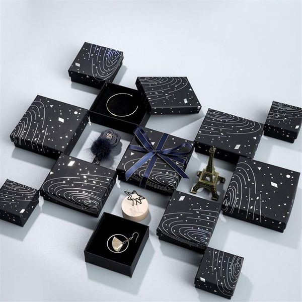 Boîte à bijoux noire Simple SevenWandering Earth, système solaire, étui à bagues, espace romantique, stockage de collier, Radium argent Pendan208t