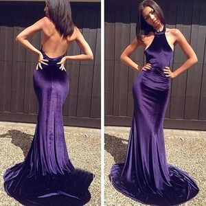 Eenvoudige sexy backless lange prom jurken halter nek goedkope formele slijtage avondfeest jurken slanke fit zeemeermin jurken vestido