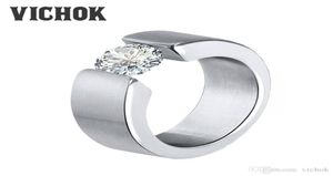 Eenvoudige Glanzende Bling Zirkoon Ring 316L Roestvrij Stalen Ring Voor Vrouwen Mannen Bague Sieraden Engagement Mode-sieraden Solitaire Ring VIC6235325