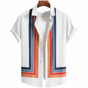 Chemises simples pour hommes 3D Stripe Imprimé Vêtements pour hommes Chemises surdimensionnées en vrac et fleurs Casual manches courtes Tops quotidiens a4TD #