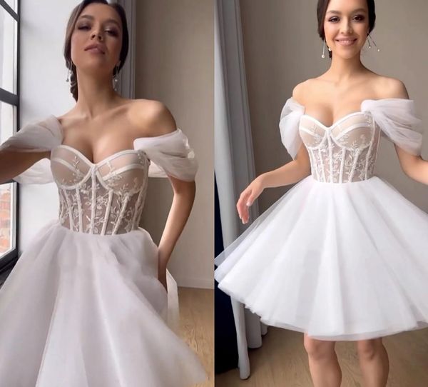 Robes de mariée de mariée courtes simples Appliques en dentelle en dentelle Cormificateur corset arrière fête formelle robe une ligne princesse robes nuptiales vestidos de novia