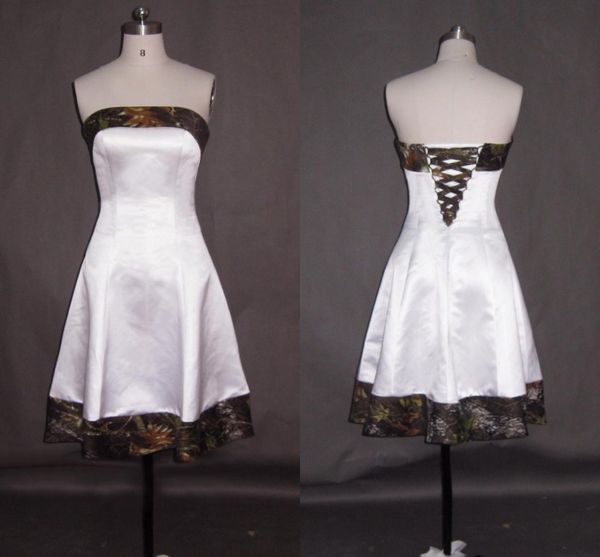 Vestido de novia de camuflaje corto sencillo, barato, 2022, sin tirantes, con cordones en la espalda, línea A, tela de satén para novia, de talla grande, sin vestidos de boda adicionales