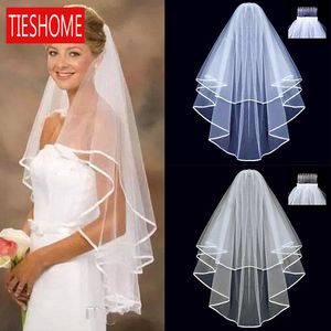 Voiles de mariée simples courts en tulle, deux couches avec peigne, voile de mariée blanc ivoire, accessoires de mariage