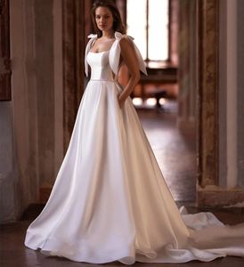 Eenvoudige mouwloze trouwjurk 2024 Chique boogbanden A-lijn open rug bruid jurk feest prinses Vestido de noiva