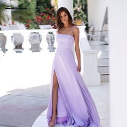 Simple Sliky lilas en mousseline de soie robes de bal longs avec vestiges divisés robes de soirée pour femmes robes de fête 340N