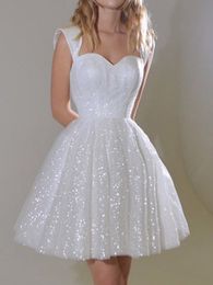 Robe de Cocktail trapèze blanche scintillante, Simple, en Tulle, Mini Robe de soirée, drapée, pour Femme